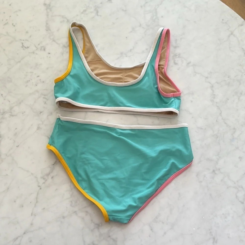 Old Navy Girls Size 14 XL Teal Colorblock Two Piece Bikini Swimsuit